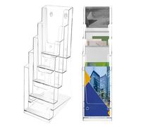 Generico Acrylic Transparent Desk Holder for Walls | 2 Pieces Support for Brochures with Three Doors | For Documents Posters Office Reception Area Lobby Conference Room Library Fair