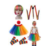 Genérico Adult Costume with Wig Skirt and Rainbow Clothes | Costume Circus 5 Pieces with Socks for Carnival Cosplay Masquerade Photo Shoot Holidays and Adults Men and Women