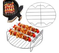 Generico Air Oven Grill | 20 cm Round Stackable Grill for Baking Trays | with Skewers Stainless Steel Shelf for Air Fryer, Kitchen Cooking Vegetables Steam and Oven