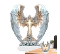 Generico Angeliche Embrace The Cross - Memorial Statue Cross With Angelics | 2D Acrylic Decoration Boho Style Christmas For Shelf Office Church Bookcase Living Room