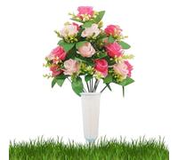 Genérico Artificial Flowers for Cemetery - Memorial Floral Bouquet | with Vase and Stake for Grave Decoration - for Outdoor, Porch, Indoor, Patio, Home, Weddings and Funerals