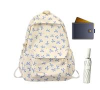 Genérico Backpack | Preppy Floral Backpack School Bags | Nylon Aesthetic Mochiila | College Back Pack Travel Casual Day Pack Large Capacity for Textbooks, Notebook, azul, Consulte la descripción, See