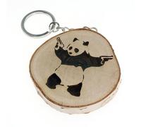 generico Banksy Panda with Guns Bear Natural Wooden Keyring, Birch Wood, One size