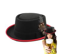Genérico Black Bowler Oktoberfest Hat Costume - German Hat - Oktoberfest Costumes For Women, Costume Accessories With Feathers, Emblems, For, Folklore Festivals