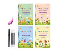Generico Book Writing - Set of 8 Grooved Notebooks for Children | Practical Italic Alphabet Numbers Tracking Reading Left Handed School Children Adults Reusable Learning Kit Large Format
