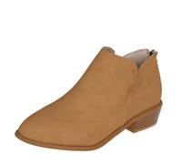 Genérico Boots Modern Women Brown Suede Leather Boot with Adjustable Zipper Shoes Square Heel Winter Ankle Boots Fashion with Design Sharp Toe Slippers Velvet Low Women, brown, 4 UK