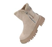 Genérico Boots Side Zip Quick Ankle Boots Women Wide Heel Stable Boots Winter Warm Thick Rubber Sole Boots Plain Color Youth Fashion Urban Style Boot Round Design Sharp, beige, 4 UK