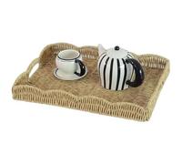 Generico Braided Serving Tray - Decorative Rattan Look Storage Basket, Scalloped Edge Storage Basket, Coffee Table Organizer | Large Rectangular with Handles for Breakfast at, on