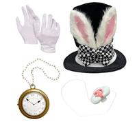 Generico Bunny Dress Up Set, Plush Hat With Rabbit Ears Topper For Halloween Easter Set | 4 Pieces Role Cosplay Supplies For P Events