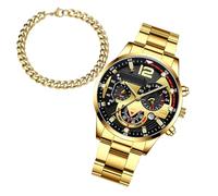 Generico Business Watch - Classic Watches for Men, Comfortable Stainless Steel Watch with Bracelet, Elegant Business Calendar Wrist Watch | For Occasions, gold, Fare riferimento alla descrizione