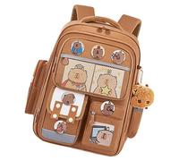 Generico Capybara Backpack Cute Cartoon Backpack Large Waterproof Badge Holder with Cards School Supplies for Kids Kawaii Animal Aesthetic, brown, riferimento alla descrizione, Please refer to