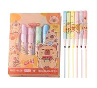 Genérico Capybara Markers - Pack of 6 Cute Fluorescent Markers | Eye-Protecting Beveled Tip, Colorful Pen for Study, Daily & Office