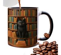 Generico Cat Bookshelf - For 380ml Ceramic Drinks, Black Taza Library Shape, Reading Inspired Coffee Glasses, Black Library Design Tea Cup Present |