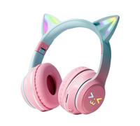 Genérico Cat Ear Headphones,Cat Ear Headphones | Foldable Wireless Headphones with Cat Ears,Gradient Color Headphones with Microphone and LED Light for Home and
