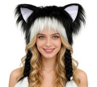 Genérico Cat Ears Headband, Soft Velvet with Braids Hat Animal Ears, Cosplay Accessory Winter Party, Cute Cat Fake Ears for Adults Children, 60 x 37 cm