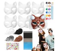 Generico Cat Party Face Cover - 6 Empty Costume Face Covers - Paintable Face Cover Kit, Cat Face Cover with Eyes, Mesh, Moustache and Jewel Stickers for Halloween Cosplay Party