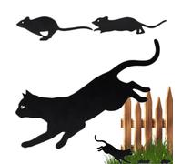 Genérico Cat Silhouette Garden Stake - Metal Yard Decoration, Ornament | Chasing Outdoor Mice Design, Halloween Lawn Decoration, Speluz Garden Statue