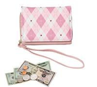 Genérico Children's Bag, Short Folding Wallet | Large Capacity with Multiple Slots Children's Checkered Wallet, for Birthday and Party Gifts for Women, Young and Adults, pink, Consulte la descripción