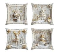 Genérico Christmas Cushion Covers - 4 Pieces Snowflake Decorations and | Winter and Christmas Cushion Covers, for New Year Reading Sitting Sleeping Games on Sofa Armchair Living Room TV Travel