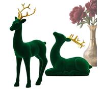 Generico Christmas Deer Figures, Snow Effect Figures, 2 Pieces Standing and Sitting Sculptures Red Green Aesthetic Elk for Home Table Bedside Office Party Decoration