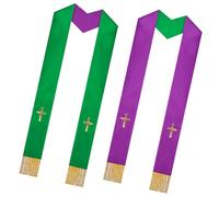 Genérico Clerical Stole - With Tassels Unisex Reversible Traditional Ecclesiastical Supplies | For Adult Shepherd Shawl Stole, For Wedding Ceremonies, Christenings and Confirmation, Green Purple