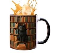 Generico Coffee - Cat Theme Heat Resistant Ceramic Mug with Book Theme for Chocolate Tea Milk Water Juice Home Dormitory Hotel Apartment Animal Lovers Writers