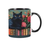 Generico Coffee Lover Books Mug - 350ml Ceramic Bookshelf Bookshelf Cute Cat Design | Colourful Drink Tea Chocolate Milk Juice | Gift Readers Loyal Writers Felines Library