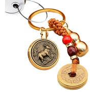 Generico Coin Key Chain, CAMPIO LUCKE COPPER Vintage - Wealth Success Longevity, Coin Pendant, Car Key Chain Pendants, God Sheep Turn + Five Emperars Mon, riferimento alla