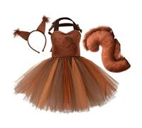 Generico Costume d'Écureuil pour Tout-Petits - Déguisement d'Animal Cosplay | Robe Tutu avec Oreilles, Bandeau, Queue, Halloween Costume pour Filles 1-12 Ans, Déguisement Enfant Carnaval, Spectacle
