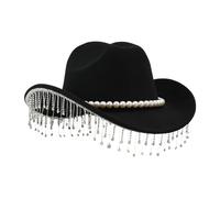 Generico Cowboy Hat with Glitter | Elegant Headpiece with Wide Brim - Western Cowboy Hat with Rhinestones and Pearls | For Carnival Musical Concert Wedding Celebration Cosplay