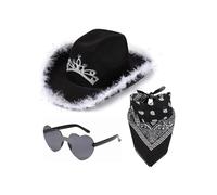 Genérico Cowgirl-Hut Aus Filz In Leuchtenden Farben Für Damen | Attraktives Partyzubehör Aus Polyester Mit Quadratischem Schal Und Herz-Brillen-Set Für Männer, Frauen, Mädchen, Frauen, | Cowboyhut