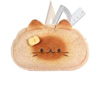Generico Cute Cartoon Cat Pencil Case | PP Cotton + Short Plush, 19 x 13 cm | Siamese & Tabby Toast Plush Coin Purse | Makeup Bag & Pen Storage Pouch For Gift, silver, riferimento alla