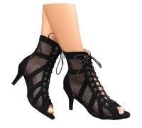 Genérico Dance Shoes for Women with Heels Mesh Class Ankle Boots Elegant Pumps with Heels and Open Toe with Lace-up Sexy Shoes for Evening Parties and Clubs, Black/White, 8.5 UK