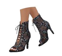 Genérico Dance Shoes for Women with Heels Mesh Class Ankle Boots Elegant Pumps with Heels and Open Toe with Lace-up Sexy Shoes for Evening Parties and Clubs, A Black, 8.5 UK