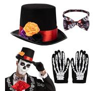 Generico Day Of The Dead Costume - Gothic Skull Themed Apparel Kit, Floral Print Halloween Attire For Gents, Comfortable Adjustable Celebration Wear | Suitable For Cosplay, Parade, Event, Adults