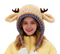 Generico Deer Horns Plush Hat - Deer Storage Hat, Reindeer Hats, Warm Knitted Windproof Hats, Deer Storage Hats, Warm Hats, Khaki, XS