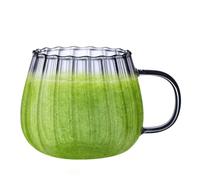 Generico Di In - Coffee Cups in Coloured Stripes 400 ml with Handle, Transparent Tea Cups for Juices, Milk and Hot Drinks, Elegant Single Wall Glasses for