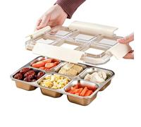 Generico Divided Steel Watertight Container with 6 Compartments | Split Tray with Lid For Brunch Lunch Dinner Housewarming Thanksgiving Christmas Halloween