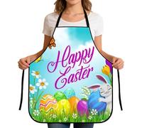 Generico Easter Aprons for Women - Adjustable Kitchen Apron - Rabbit Egg and Flower Print Kitchen Apron for Gardening, Pastry, Barbecue, Housekeeping, Farm, Style 2, riferimento alla descrizione