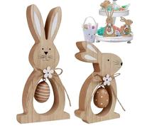 Genérico Easter Rabbit in Wood, 2 Pieces Decoration | Easter Rabbit Figurine Standing Craft, for Home Office Apartment Living Room Bedroom Study Hallway Bedside Bedside Dinner