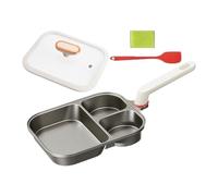 Genérico Egg Pan, Kitchen Pan with 3 Compartments - Titanium with Lid and Silicone Spatula, for Eggs, Omelet, Bacon, Kitchen