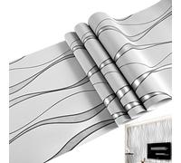 Genérico Elegant Wallpaper Stripe Peel and Stick Wallpaper - Modern 3D Glitter Contact Paper | Removable Curved Wave Pattern Embossed Wall Mural for Bedroom