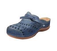 Generico Elegant Women's Summer Sandals with Closed Toe and Straps - Flats with Bow and Cutouts on the Instep Lightweight Spring-Summer Anatomical Slippers Faux Leather Slippers, blue, 5 UK