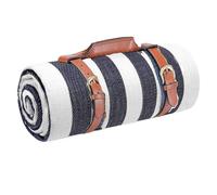 Genérico Extra Large Waterproof Picnic Blanket-Sandproof Foldable Outdoor Beach Mat With Handy Tote,Ideal For Camping,Indoor,Park(Blue White Straps,150cm 200cm)