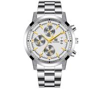 Generico Fashion Steel Belt Watches Men's Personalized Trend with Fake Calendar Three Eyes Luminous Men's Analogue Quartz Watch, a