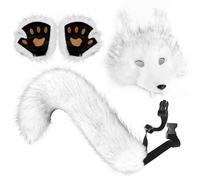 Generico Faux Leather Wolf Costume Set Tail 50 cm Face 25 x 27 cm Gloves 20 x 20 cm 340 g - Animal With Clip For Halloween Christmas Cosplay Party Women