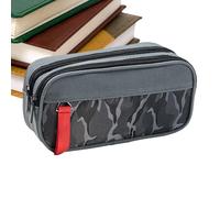 Generico Feather Pencils Great Capacity | 8.46 Inch Pencilsetui | Oxford Fabric Stationery Bag | Spacious and Sturdy Double Gayer Cipper for School Students, Gray, Please refer to the description
