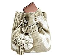 Genérico Floral Crochet Tote Boho Tassel Floral Tote, marrón, Consulte la descripción