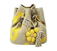 Genérico Floral Crochet Tote Boho Tassel Floral Tote, Yellow, Consulte la descripción