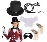 Generico For Circus Themed Costumes, Complete Set Shoulder Straps Whip Gloves Bowler Bow Tie, Bowler Bow Tie for Themed Parties Fancy Dress Men and Women